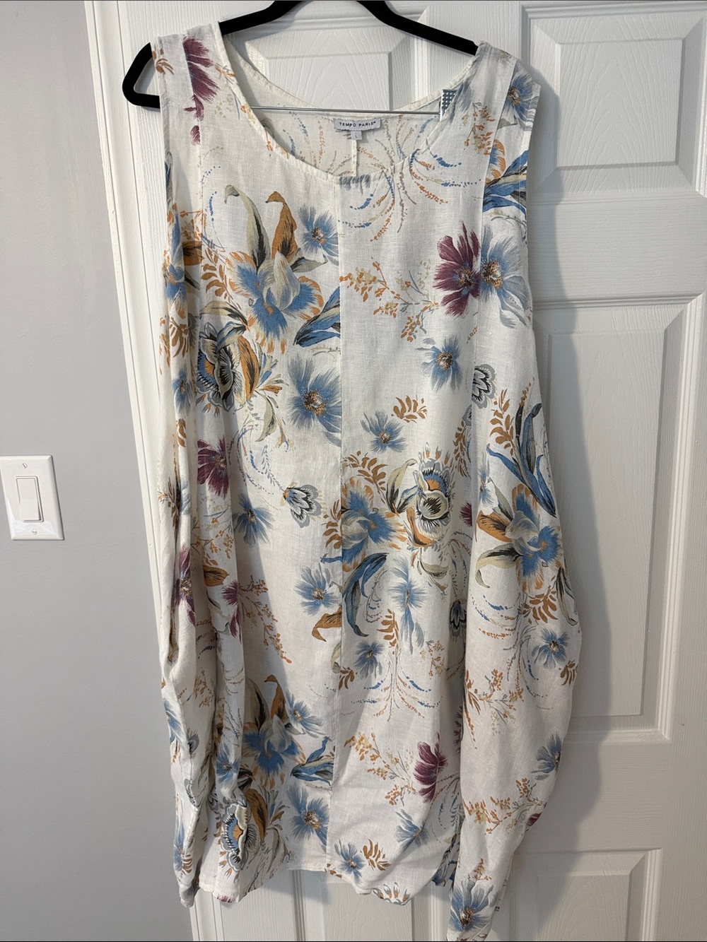 Tempo Paris Linen Floral Bubble Dress Lagenlook Size L Made in Italy